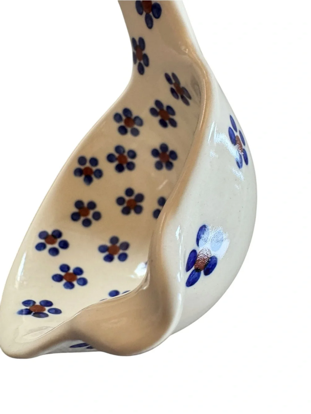 Polish pottery Cream Ceramic Ladle with Blue Flower Pattern - Home Accents
